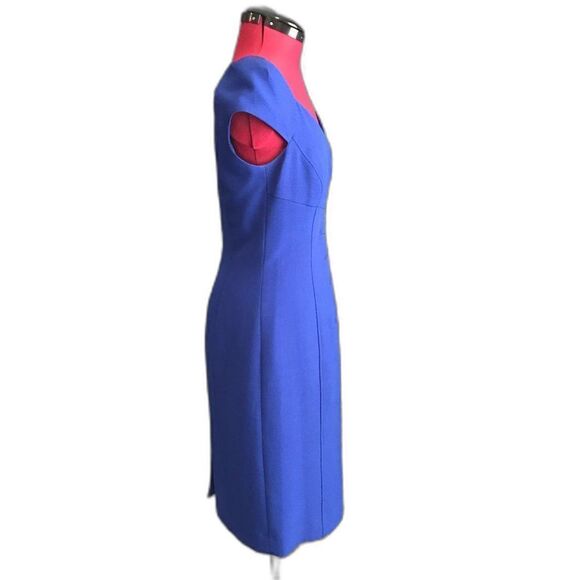 Tahari ASL Dress Women Size 4P Royal Blue Cap Sleeves Exposed Back Zipper Sheath - Picture 2 of 9